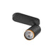 Black metal surface-mounted spotlight with gold trim.
