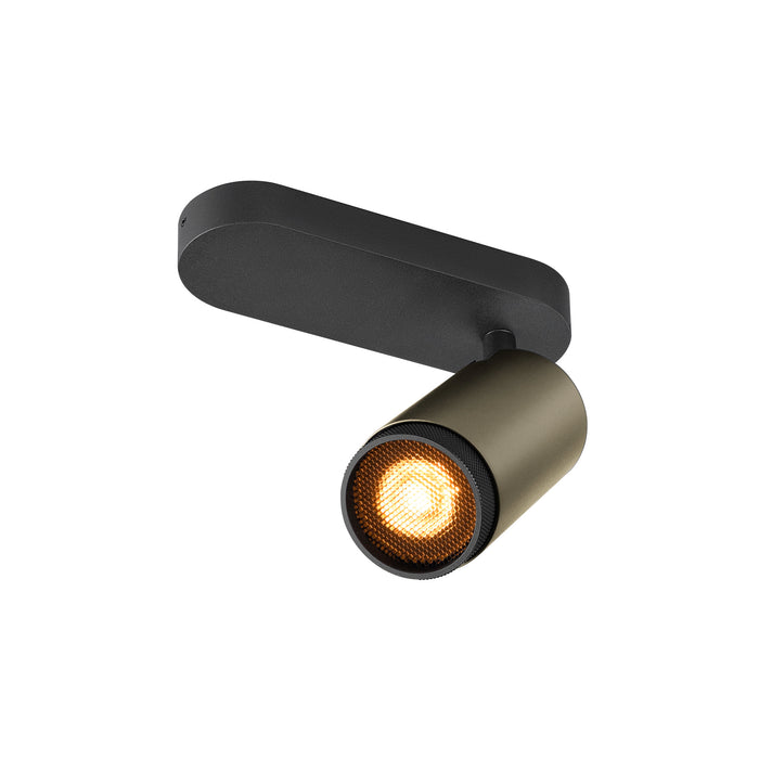 Modern track light fixture, metal, matte black and bronze finish, ceiling mounted.