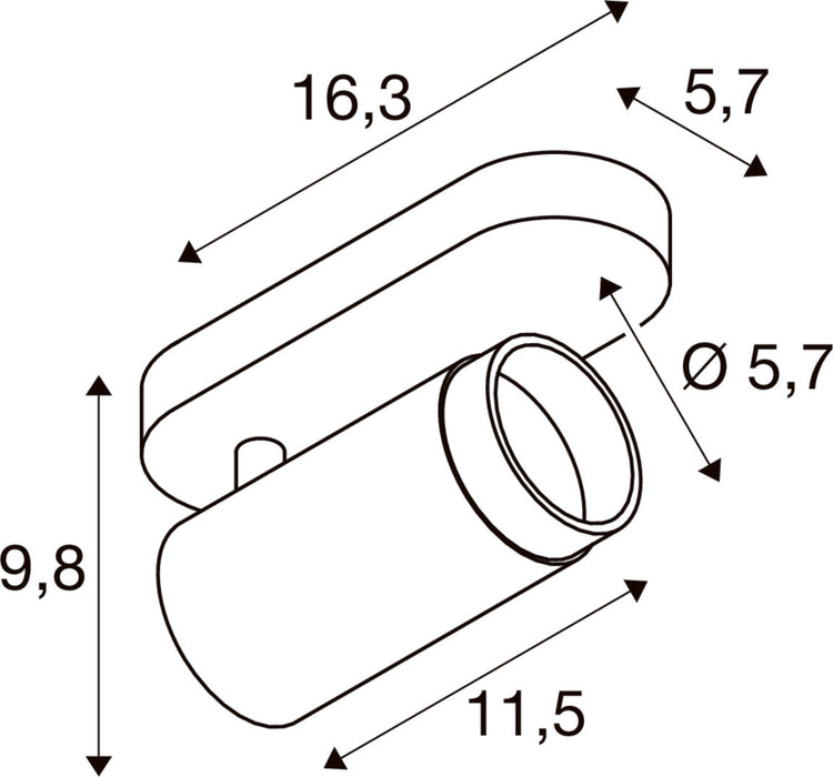 Technical drawing of a surface-mounted spotlight with dimensions.