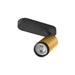 Surface-mounted spotlight with black base and gold cylinder shade, adjustable lighting fixture.