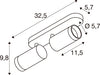 Technical drawing of a two-light spotlight fixture with dimensions.