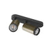 Metal track light with two adjustable spotlights, matte black and olive green finish, ceiling mounted.