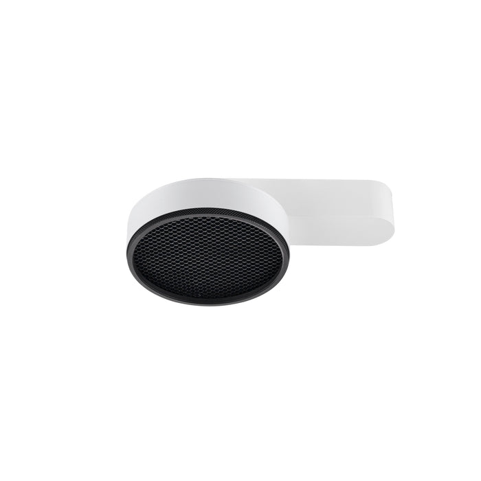 White surface-mounted spotlight with black honeycomb lens.