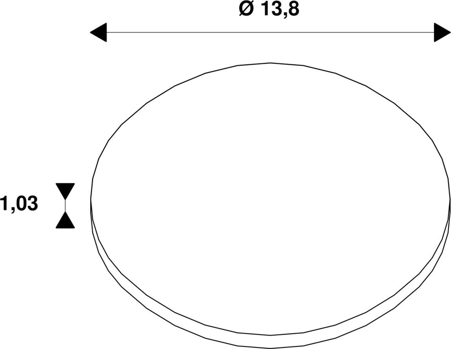 Technical drawing of an oval component with dimensions 13.8 and 1.03.