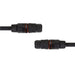 Two black plastic waterproof cable connectors with red seals.