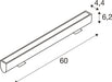 Technical drawing of a linear diffuser, dimensions 60x4.4x6.2, with mounting tabs.