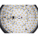 LED module with multiple chips, white board, black frame, showing technical specifications like lumen output and color temperature.