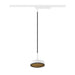 White track lighting pendant with a round shade, black cord, and textured gold interior.