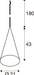 Technical drawing of a hanging cone-shaped object with dimensions.