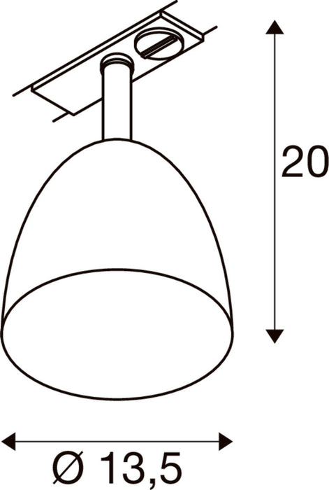Technical drawing of a white ceiling-mounted dome light fixture with dimensions.