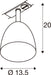 Technical drawing of a white ceiling-mounted dome light fixture with dimensions.