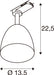 Dimensional drawing of a ceiling-mounted spotlight.