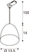 Technical drawing of a white pendant light fixture with dimensions.