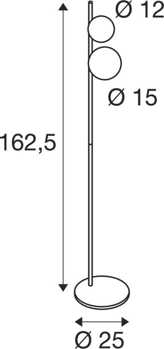 Technical drawing of a floor lamp with dimensions.