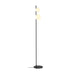 Modern floor lamp with two frosted glass globes on a black metal stand.