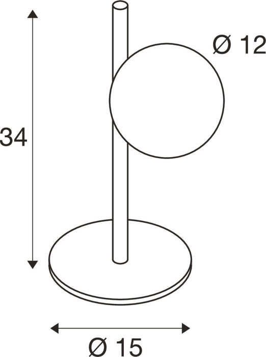 Technical drawing of a table lamp with dimensions.