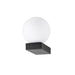 Black metal wall sconce with a frosted white glass globe.