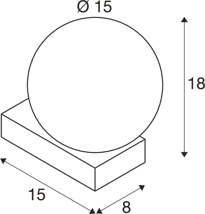 Technical drawing of a round knob with dimensions.
