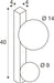 Technical drawing of a white wall-mounted fixture with dimensions, featuring a rectangular bar and two circular elements.