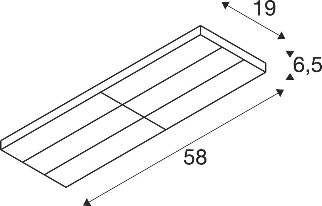 Technical drawing of a rectangular shelf with dimensions.
