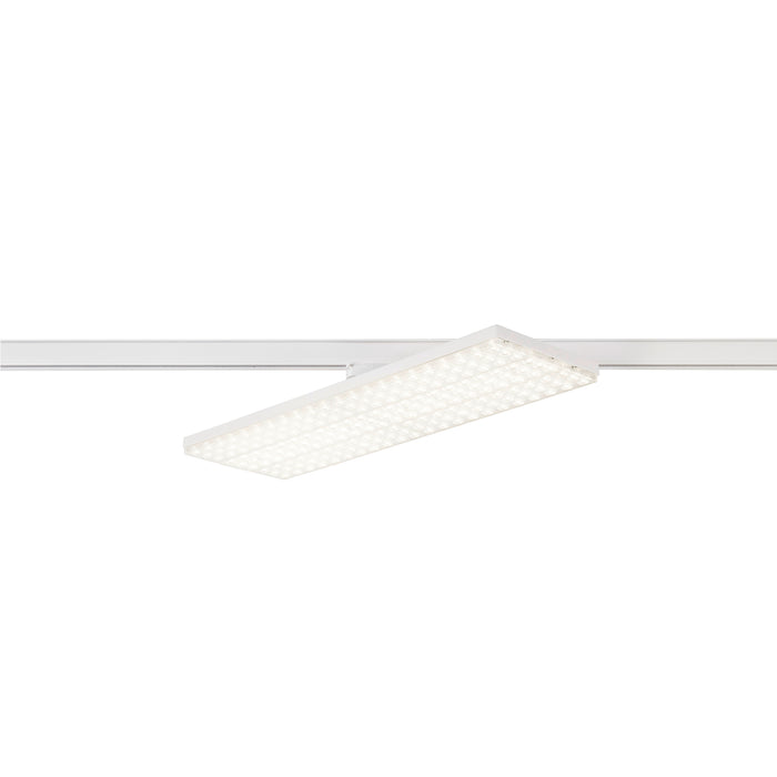 White rectangular LED panel light, track mounted.