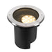 Stainless steel recessed ground light, black housing.