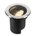 Stainless steel and black recessed ground light.