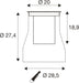 Technical drawing with dimensions of a recessed light fixture.