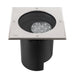 Stainless steel and black recessed LED ground light.