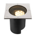 Stainless steel and black recessed LED ground light.