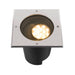 Stainless steel recessed ground light, brushed finish, black housing.