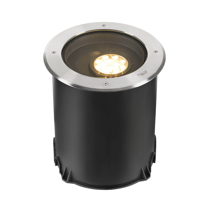 SLV black recessed ground light with stainless steel trim.