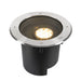 Stainless steel recessed ground light, black housing.