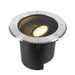 Stainless steel recessed ground light, black housing.