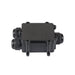 Black plastic junction box with cable glands and screw-down lid.