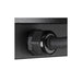 Close-up of a black metal wall mount with a black cable running through a glossy black fitting.