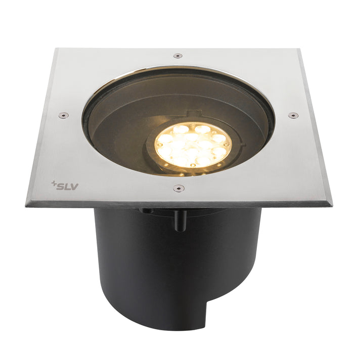 SLV NAUTILUS LED ground recessed light, stainless steel and black finish, in-ground mounting.