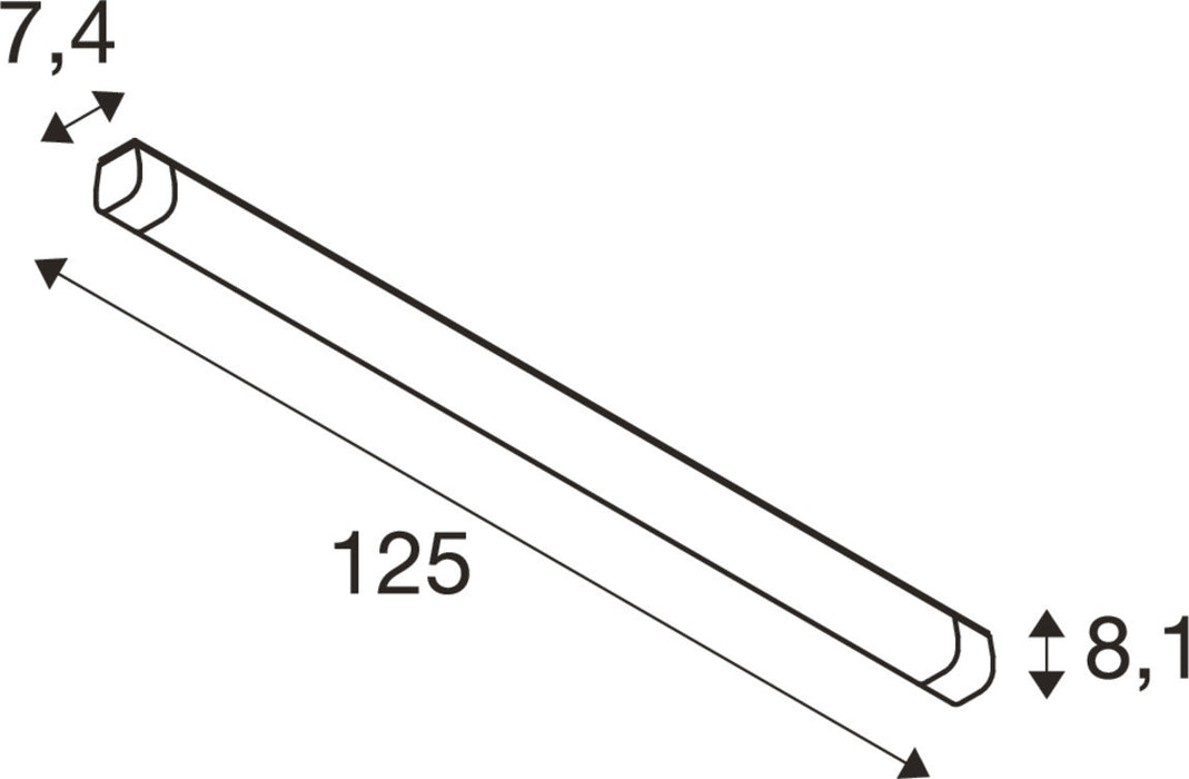 Technical drawing of a 125mm long cylindrical rod with dimensions 7.4mm and 8.1mm.