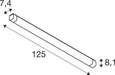 Technical drawing of a 125mm long cylindrical rod with dimensions 7.4mm and 8.1mm.