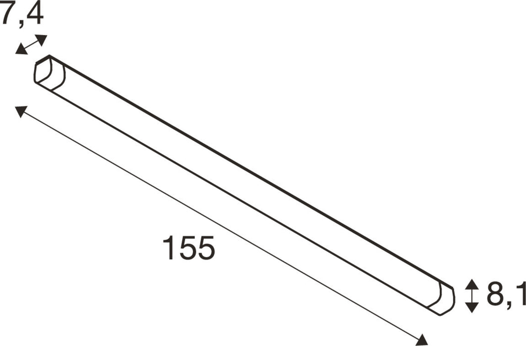 Technical drawing of a 155mm long rod with 7.4mm and 8.1mm diameter ends.