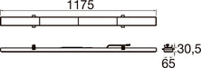 Technical drawing of a wall-mounted shelf with dimensions.