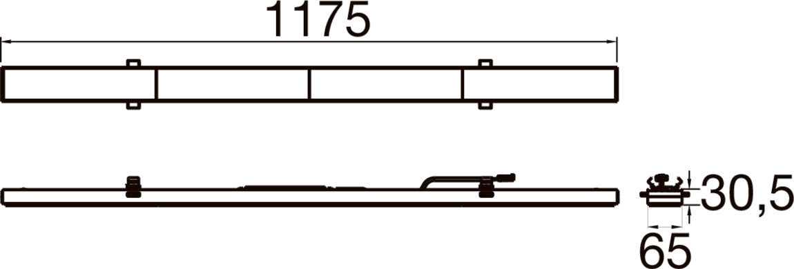 Technical drawing of a wall-mounted shelf with dimensions.