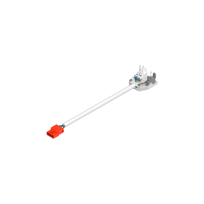 White plastic electrical connector with orange plug and colored wires.