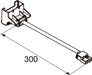 Technical drawing of a white plastic connector with a 300mm cable.