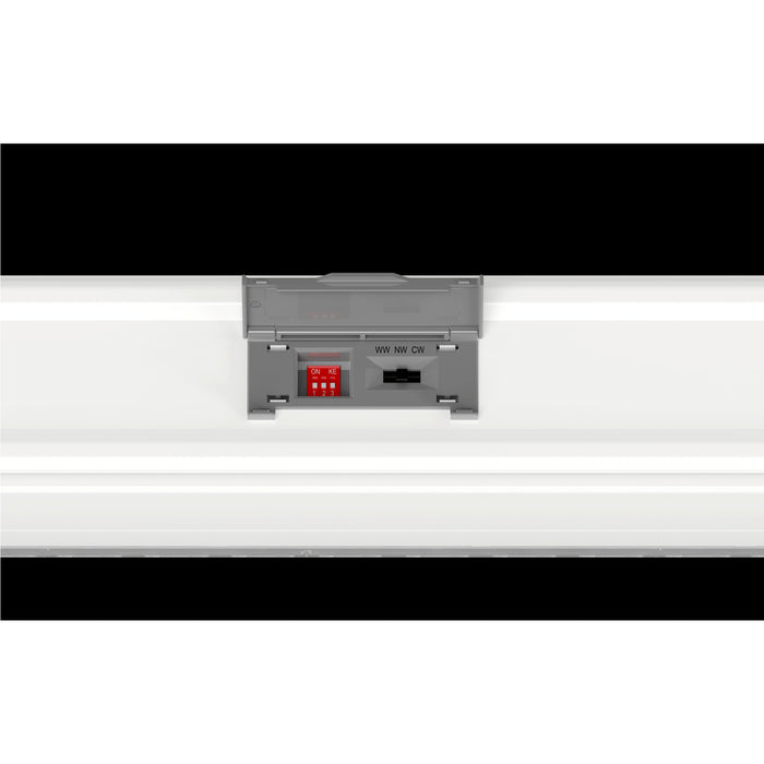 White LED strip light with gray control box showing color temperature settings.