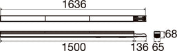 Technical drawing with dimensions for a linear LED light fixture.