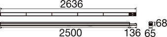 Technical drawing with dimensions of a black linear profile.