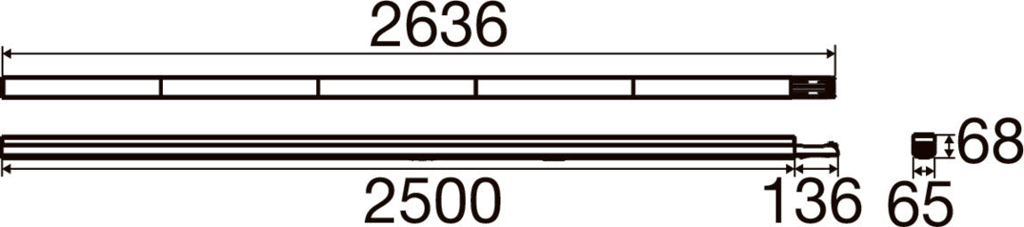 Technical drawing with dimensions of a black rectangular bar.