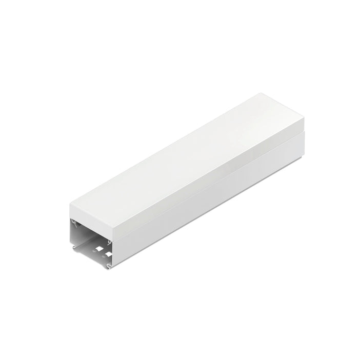 White PVC surface-mounted cable raceway with cover.