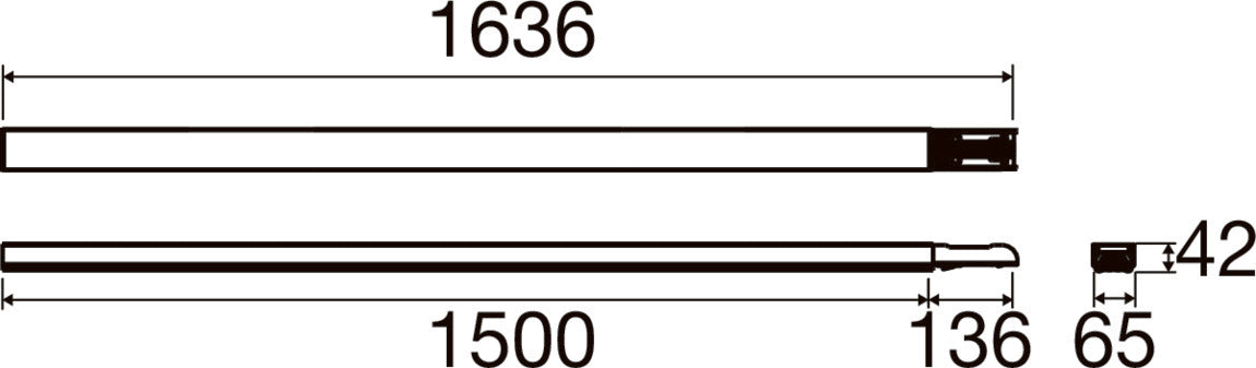 Technical drawing with dimensions of a rod, length 1636mm and 1500mm.